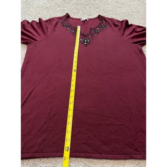 Metro 7 Womens Burgundy Sweater Top Size 18 / 20 Beaded Neckline Plus - Picture 5 of 9